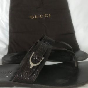 Gucci Brown Embossed Leather Sandals